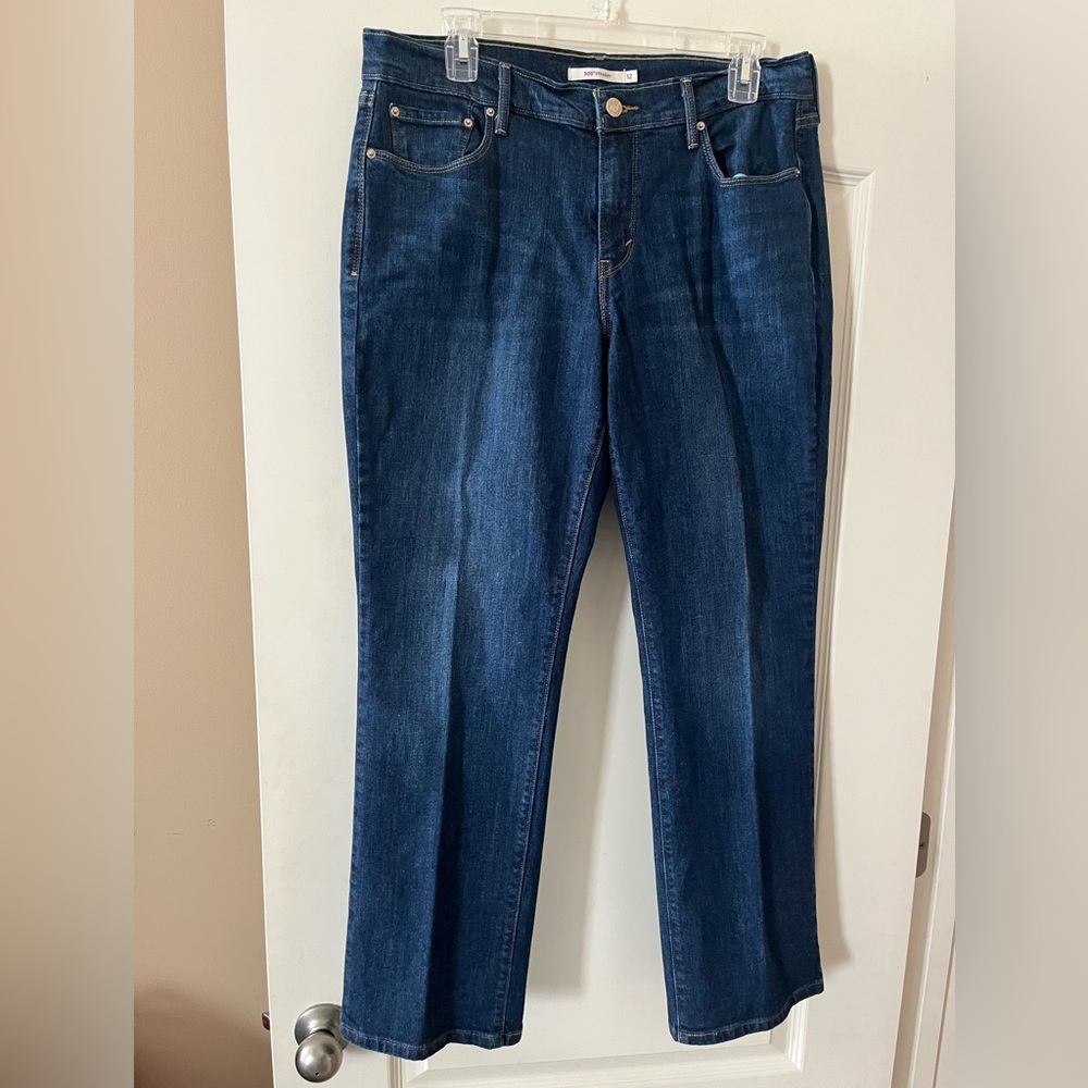Levi’s 505 Straight Dark Wash Distressed Classic Blue Women's Jeans Size 12 - Picture 1 of 16